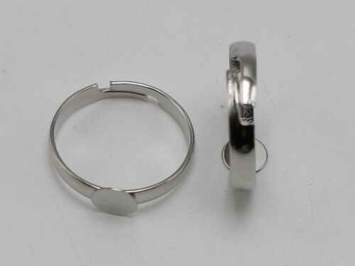 50Pcs Silver Tone Metal Adjustable Ring With Blank Glue On Pad 6mm 8mm 10mm 12mm 