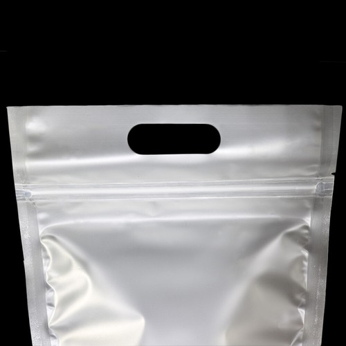 Multi-Size Frosted White Matte Mylar Stand Up Zip Lock Bag w //Hang Hole