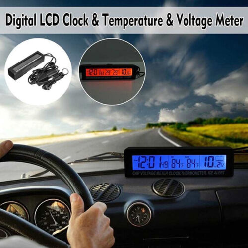 In//Out Digital LCD Auto Car Temperature Thermometer Clock Voltage MeterMonitorVU