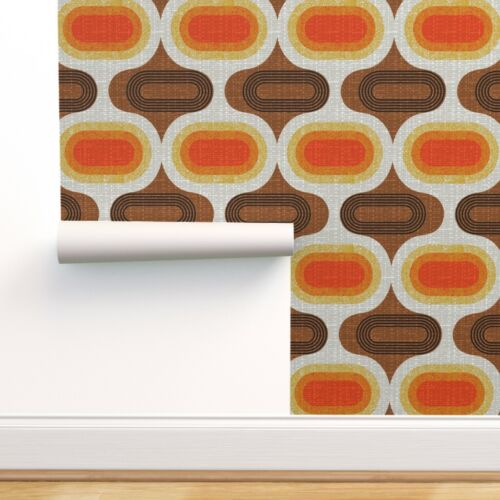 Wallpaper Roll Retro Orange Geometric Scandinavian Ogee Midcentury 24in x 27ft 