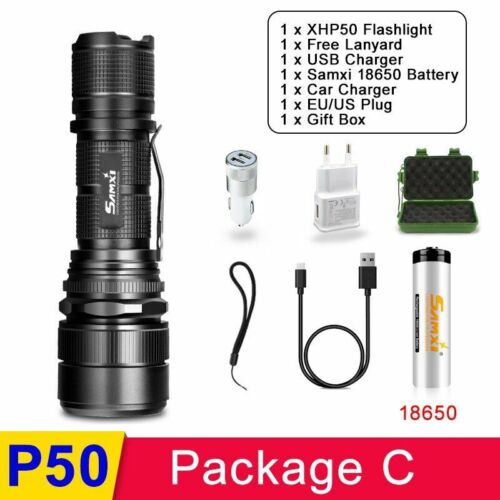 Rechargeable LED Flashlight XHP70.2 Tactical Torch With 26650  LED Lantern 