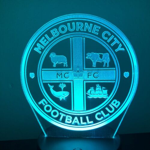 MELBOURNE CITY FC SOCCER 3D Acrylic LED 7 Colour Night Light Touch Table Lamp 