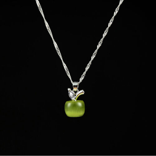 Fashion Womens Silver Plated Charming Small Apple Opal Pendant Necklace 6 Colors