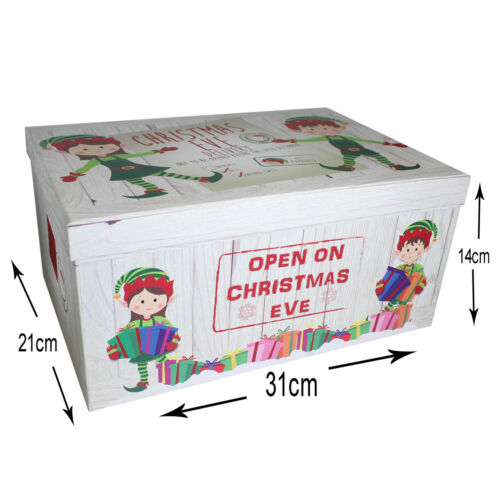 Christmas Eve Gift Box Elf Design Lift off Lid Choose Size 