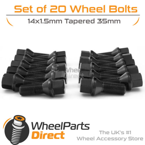 Black Alloy Wheel Bolts 20 14x1.5 35mm For Renault Clio Sport 197 Mk3 06-09