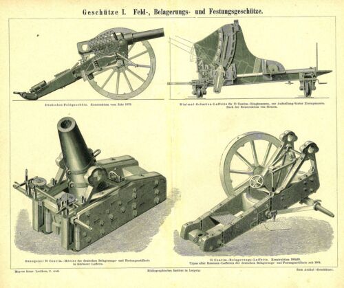 ORIGINAL-STICH von 1876 Feldgeschütze Belagerungsgeschütze... M3 Geschütze I