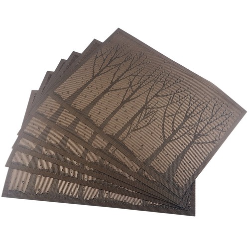 Tree Brown 6pcs PVC Dining Room Anti-Slip Placemats for Table Heat Insulation