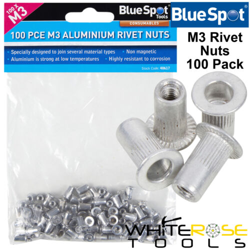 BlueSpot Aluminio Tuercas de Remache M3 100pc Paquete de inserción roscada Remache Roscado ciego Rivnuts