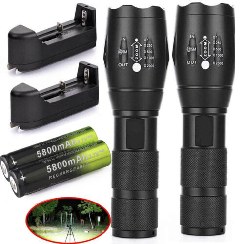 90000LM Tactical Military T6 Zoomable LED Flashlight 18650 Torch Work Light Lamp