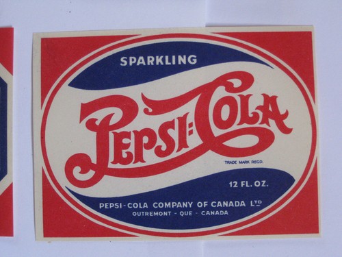 Pepsi Cola NOS Double Dot Paper Label 1930s Soda Pop Bottle Canada 1940s