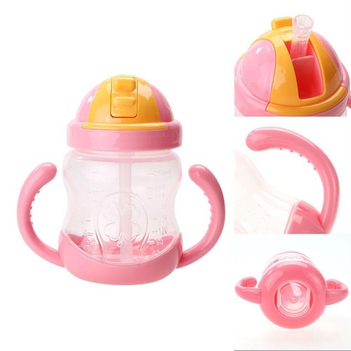 Baby Feeding Bottle Silicone Cup Training Drinking Water Straw Handle Drinkware