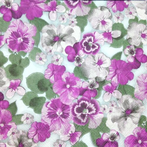 3 x Single Paper Napkins For Decoupage Craft Pink Pansy Viola Flowers M612