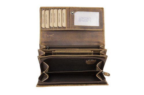 Große Damenlangbörse Natur Damen Portemonnaie Vintage Look LEAS Leder cognac
