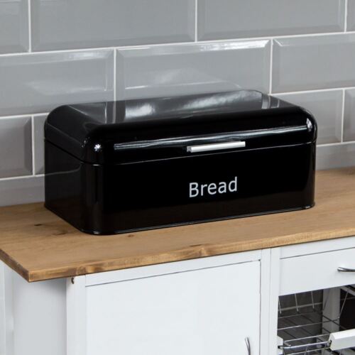 Curved Bread Bin Black Steel Kitchen Top Storage Loaf Box New By Home Discount