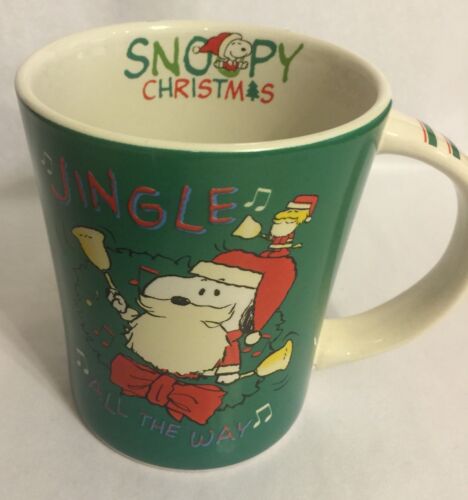 Details about  / Santa Snoopy Christmas Mug Jingle All The Way Green Gibson Stoneware Funky NWT