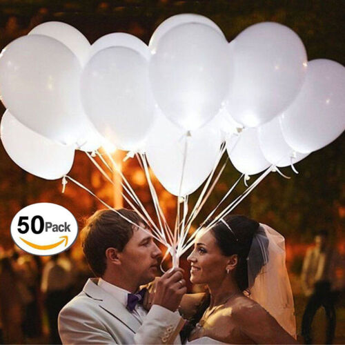 50x LED 30cm Helium Weiß Ballons für Hochzeit Party Kind Geburtstag Luftballon