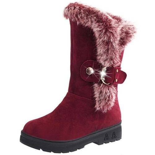 Women Winter Luxury Snow Boots Mid Calf Warm Fur Grip Sole Ladies Ski Shoes Size