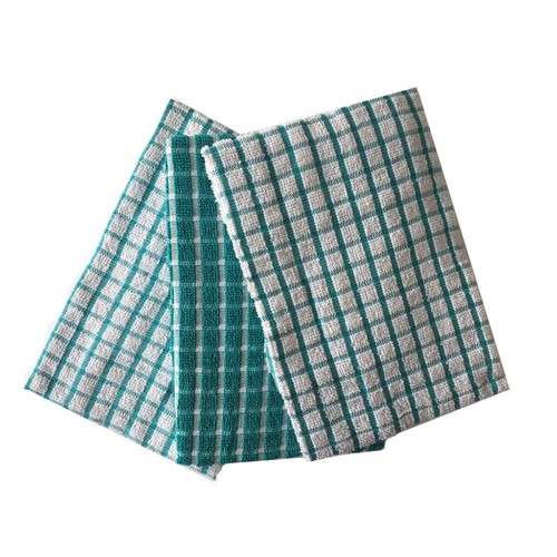 Check StripeTerry Tea Towel 3 Pack Set Cotton Kitchen Dish Cloth Large Cleaning