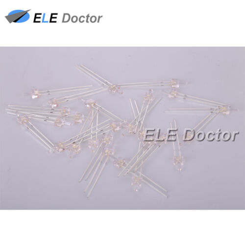 100pcs 2mm Water Clear White Light Flat Top Transparent LED Diodes 18000Mcd 