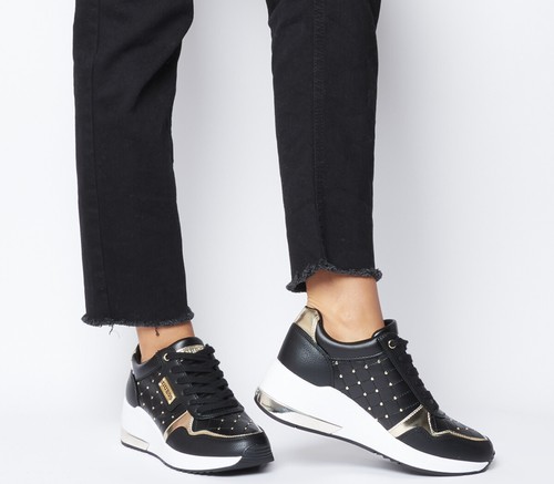 Womens Guess Janetta Quilted Trainers Black Trainers Shoes