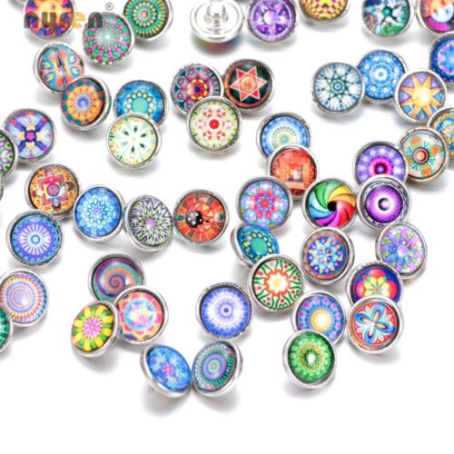 20pcs 12mm Snap Button Mixed Pattern Glass Snap Charms Fit 12mm Snap Jewelry