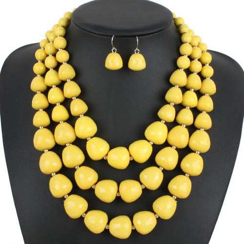 Charm Women Acrylic Pearl Pendant Bib Choker Chunky Chain Statement Necklace Set