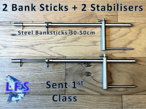 2 Stabilisers Carp Fishing 2 x New Stainless Steel Bank Sticks 30-50cm 12/"-19/"