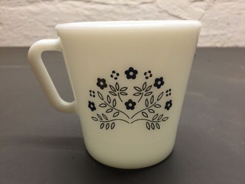 Vintage Pyrex Milk Glass Navy Blue Summer Impressions Coffee Tea Cup Mug 1410