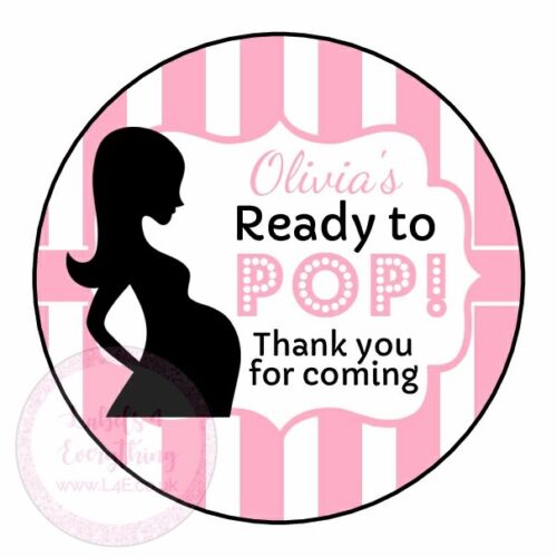 Personalised Blue Pink Lemon Baby Shower Ready To Pop Party Stickers Sweet Cone