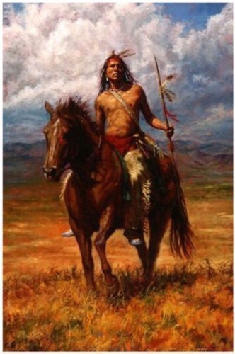 ZOPT246 100/% handpainted  Indian ride horse hunting art OIL PAINTING ON CANVAS