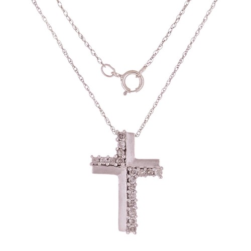 Details about / 10k White Gold 0.25ctw Diamond Satin /& Shine Modern Cross Pendant Necklace 18/"