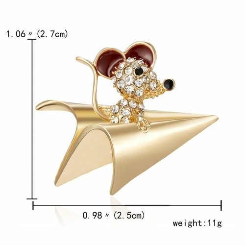 Fashion Lovely Women Crystal Animal Mouse Enamel Brooch Pin Unique New Year Gift