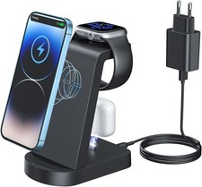 3in1 Ladestation Ladegerät Kabellose Wireless Charger 18W Adapter, Schwarz
