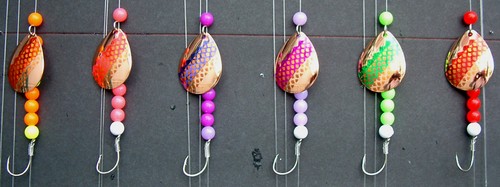 1 set 6 Copper #5 Colorado Lake Erie Walleye Candy Worm Harness Foil//Scale