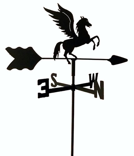 PEGASUS FLYING HORSE GARDEN WEATHERVANE BLACK WROUGHT IRON LOOK MADE IN USA