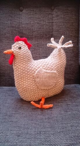 hand knitted chicken cushion