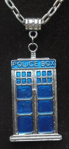 20/" or 24/" Inch Chain Necklace /& Blue Tardis Police Box Pendant Charm
