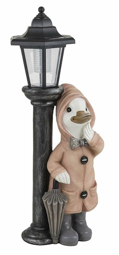 Fountasia Quackers Duck with Lamp Post Resin Garden Ornament Decoration Gift