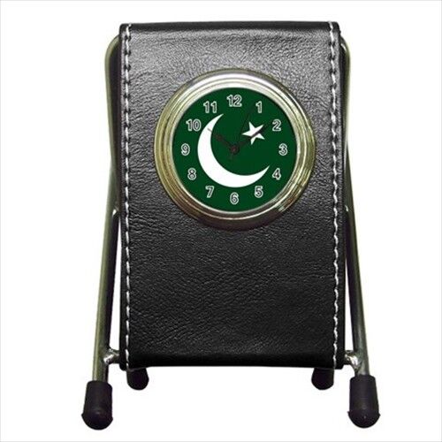 Pakistan Flag Leather Pen Holder Desk Clock