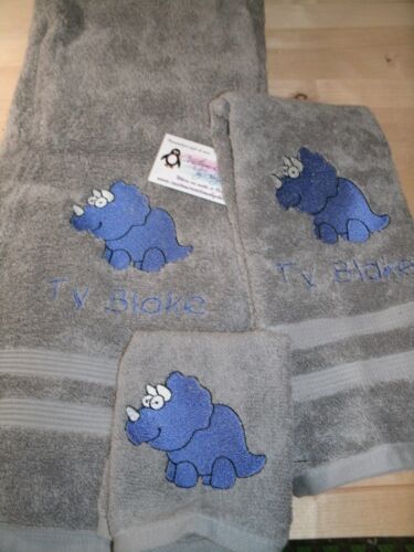 Dinosaur Spike Horned Dino Personalized 3 Piece Bath Towel Set  Any Color