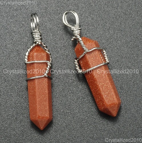 Natural Gemstone Hexagonal Point Reiki Chakra Pendant Necklaces Beads Wire Wrap