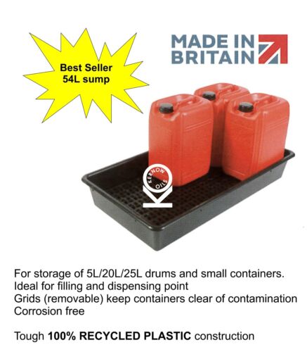 6x 25L = 54L Sump Oil Chemical Bunded Drip Spill Pallet Tray Removable base grid 
