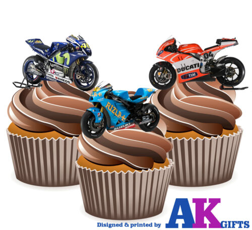 PRECUT Motorbikes MotoGP Ducati Suzuki Yamaha 12 Edible Cupcake Toppers Birthday