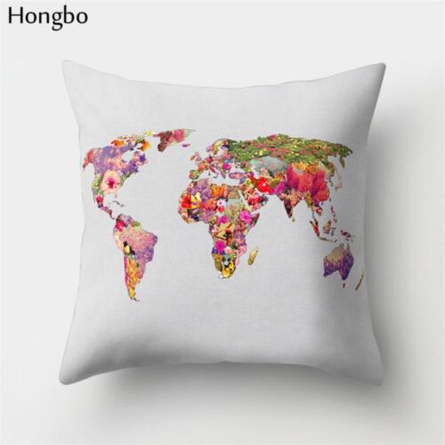 Vintage Colorful World Map Pattern Cushion Cover Polyester Peach  Pillow Case