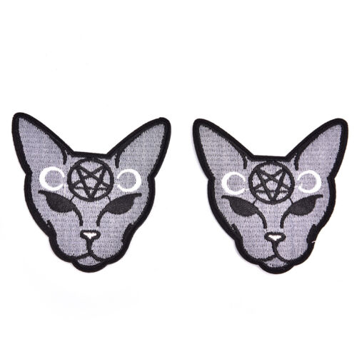 2pcs/lot Gothic Cat Sew Iron On Patch Embroidery Sewing DIY Halloween Applhm 
