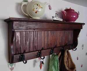 35” Handcrafted Wooden wall mount Coat Rack, Display Shelf