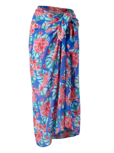 NEW  BLUE TROPICAL FLORAL PRINT TIE SARONG BY BEACH TO BEACH SIZES S/M TO L/XL 