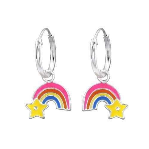 Girls 925 Sterling Silver Hoop Rainbow Star earrings Boxed Childrens 