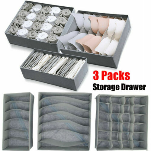 3PCS Foldable Drawer Organizer Divider Closet Storage Box For Underwear Bra Sock 