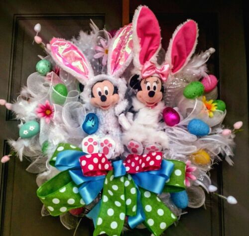 Handmade 26/" Mickey Mouse Minnie Mouse Easter Wreath XL Easter Door Decor
